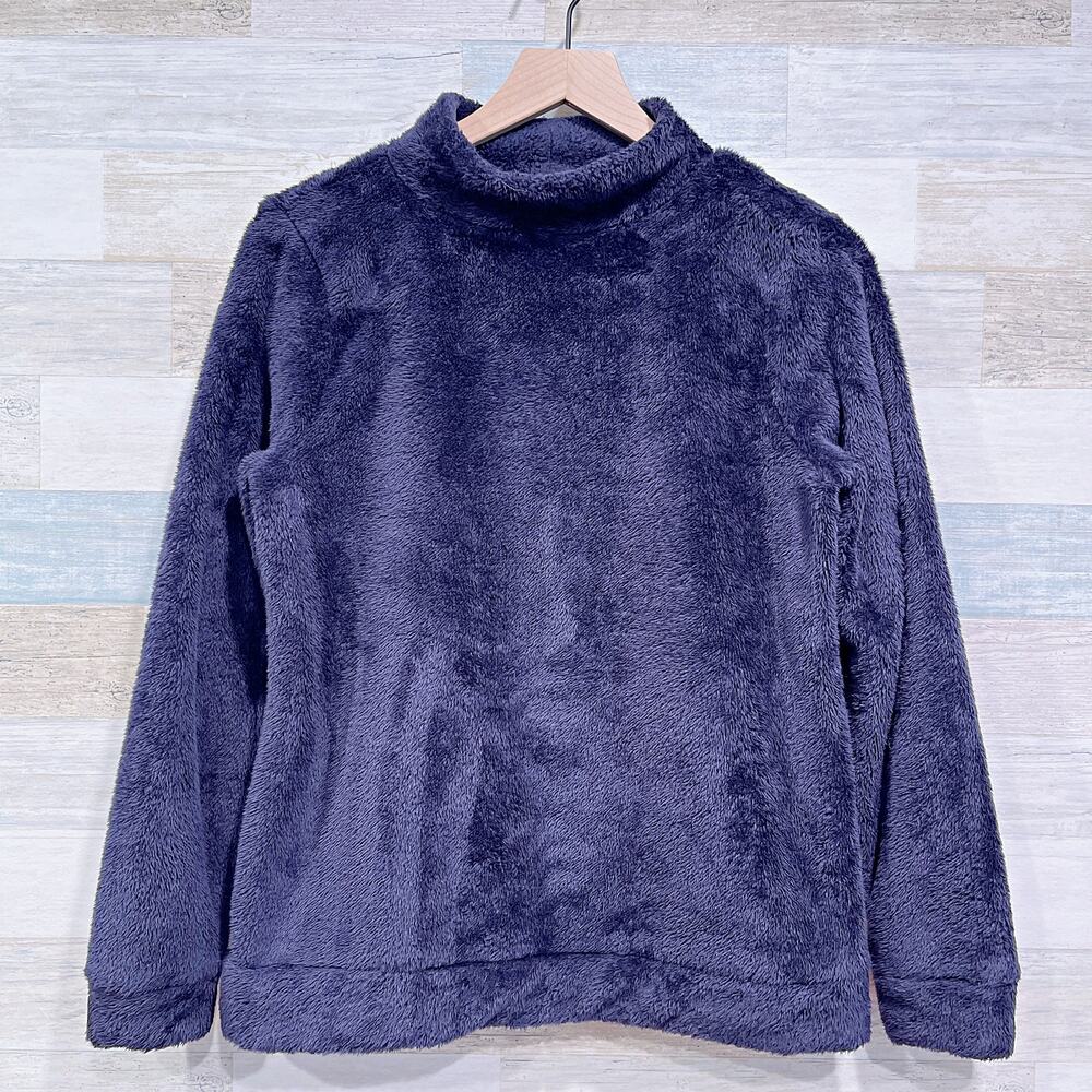 Talbots Plush Fleece Mock Neck Sweater Black Lightweight Casual Womens Small